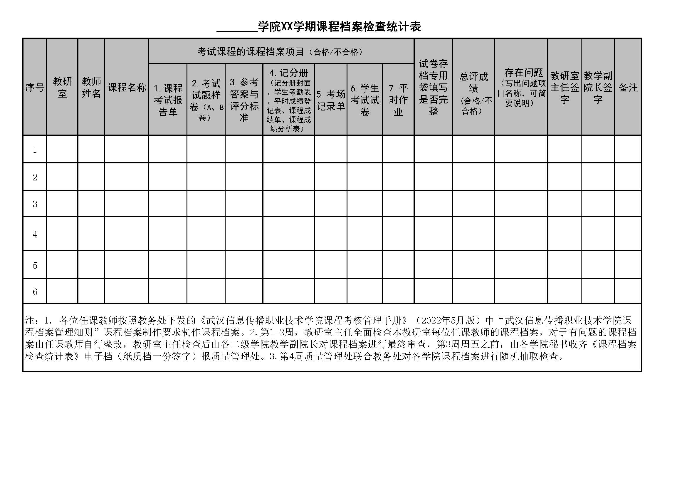 考試課程檔案檢查統(tǒng)計表